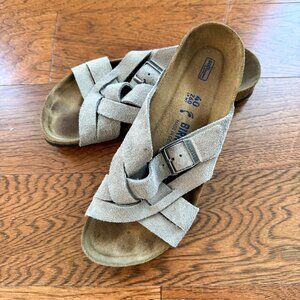 Birkenstock | Lugano Soft Footbed sandals in Gray Suede Leather | Size 40